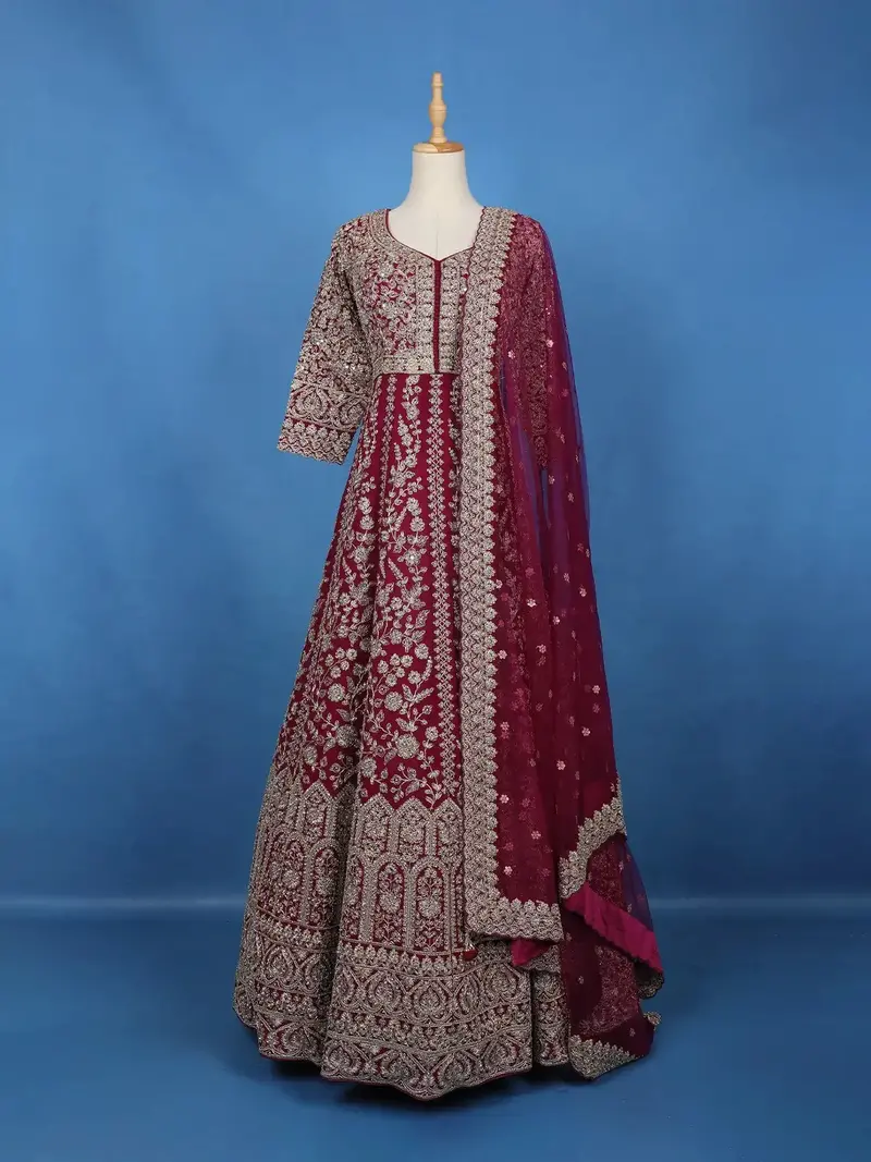 Maroon Floral Designed Anarkali Georgette Gown 1