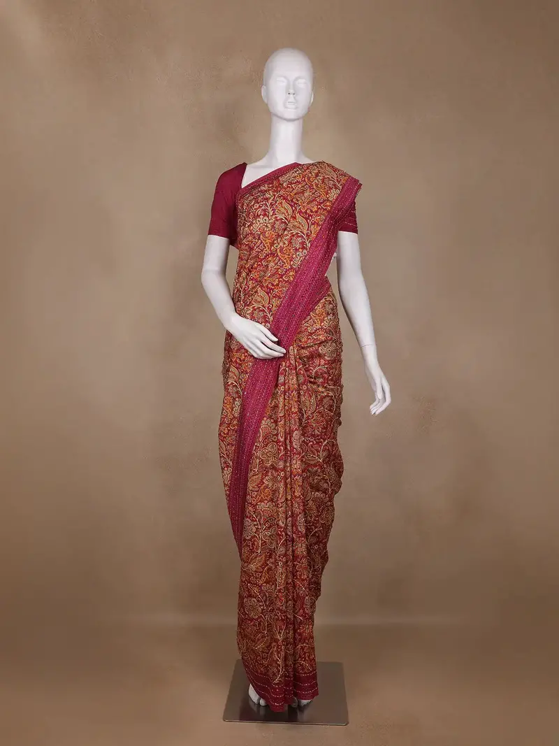 Maroon Floral Designed Chanderi Cotton Saree 1