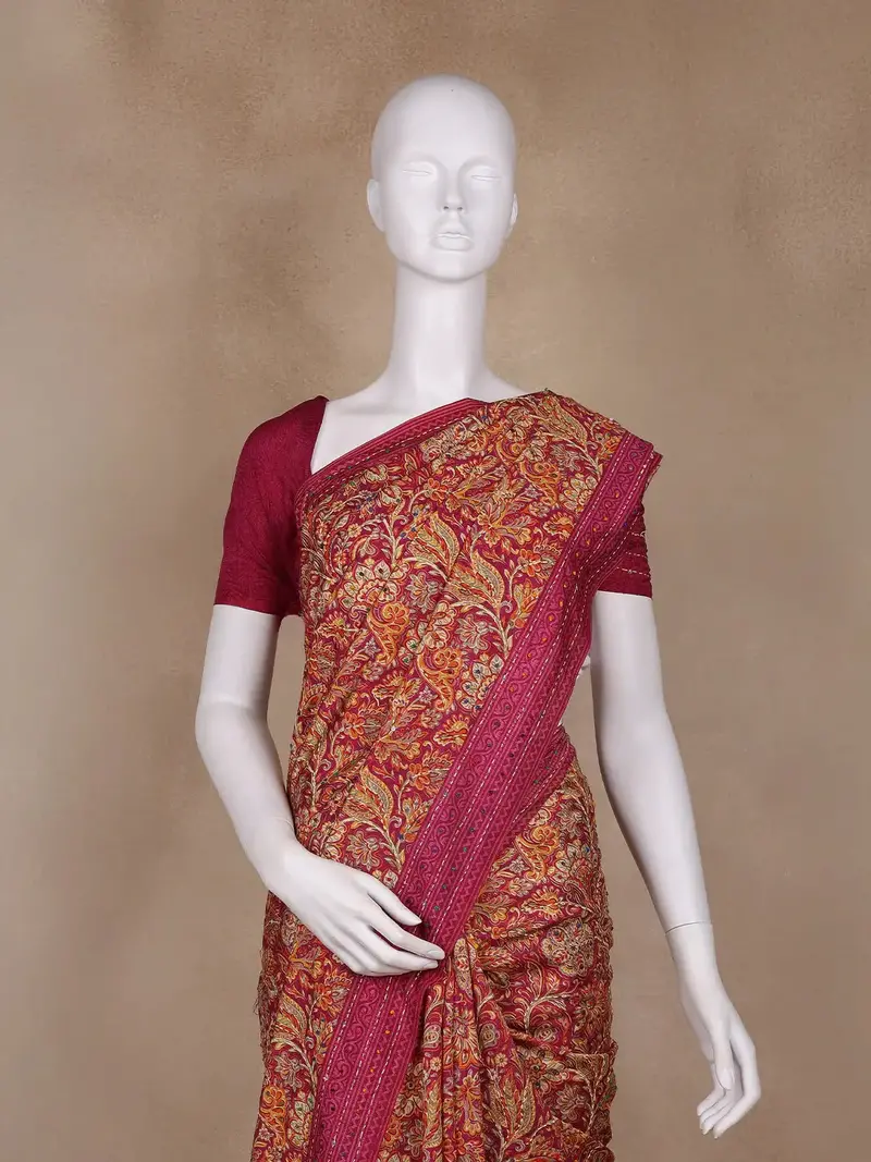 Maroon Floral Designed Chanderi Cotton Saree 2