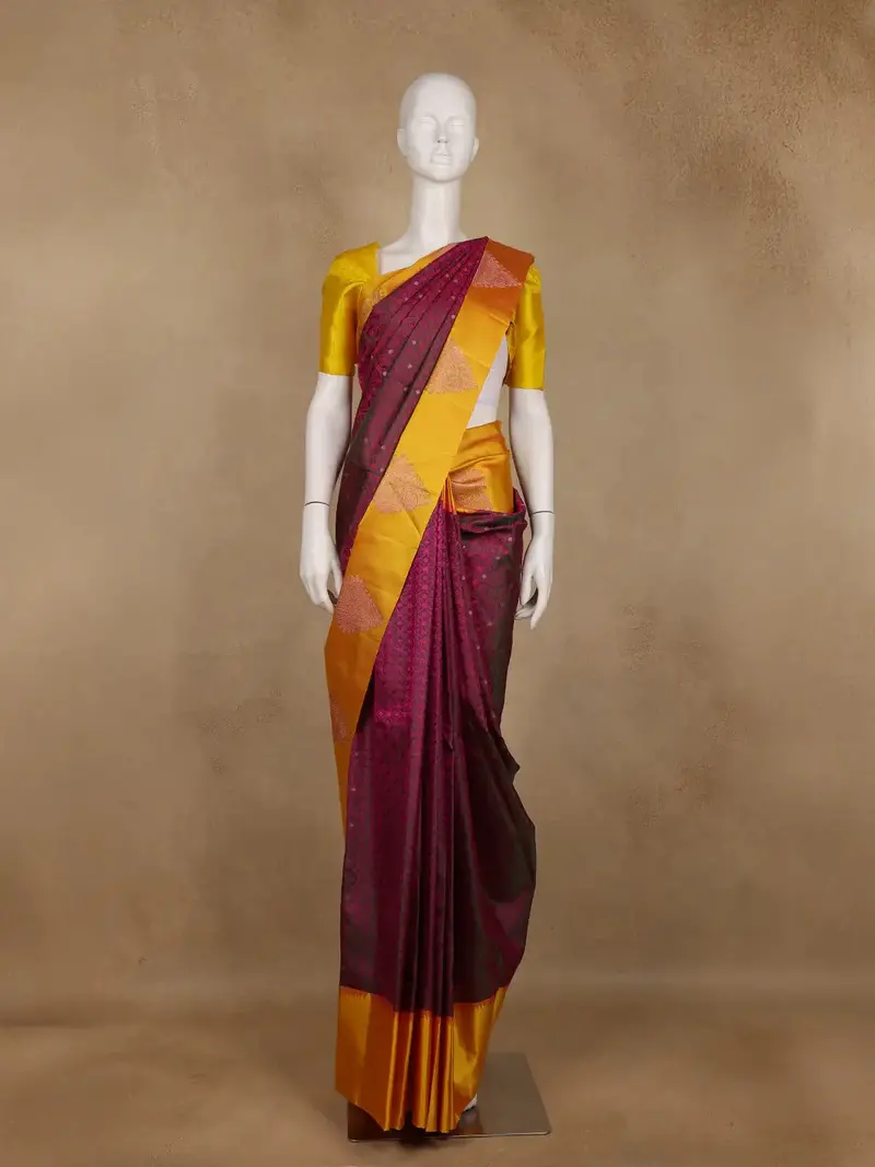 Maroon  Floral Designed Silk Saree 1