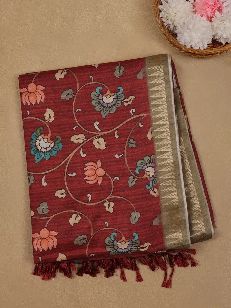 Maroon Floral Designed Soft Silk Saree 1