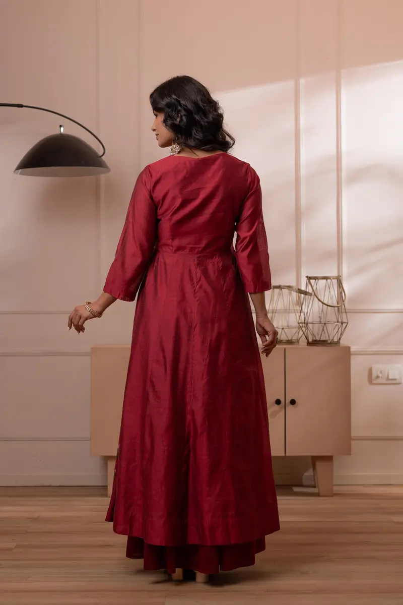Maroon Floral Embroidered Cotton Blend Lehenga With Dupatta 5