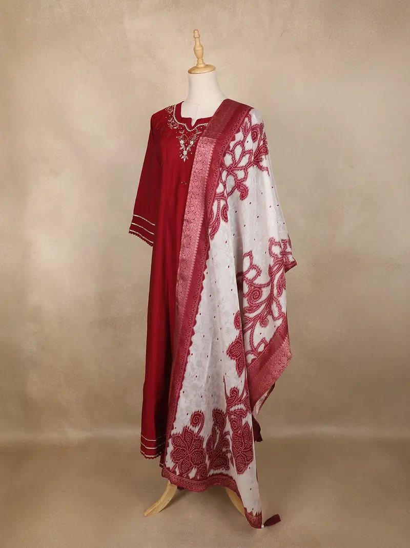 Maroon Floral Embroidered Cotton Salwar Suit With Dupatta 3