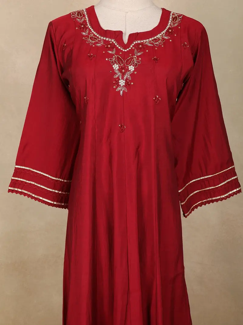 Maroon Floral Embroidered Cotton Salwar Suit With Dupatta 5