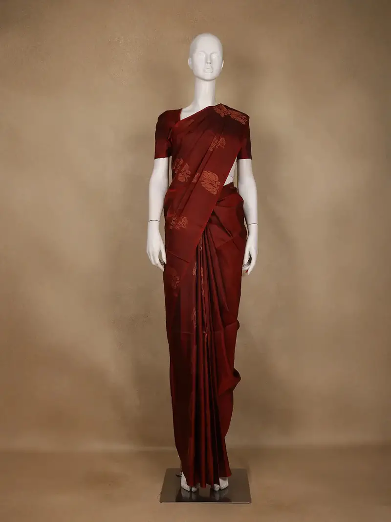 Maroon Floral Motif Woven Pure Kanchipuram Silk Saree 1