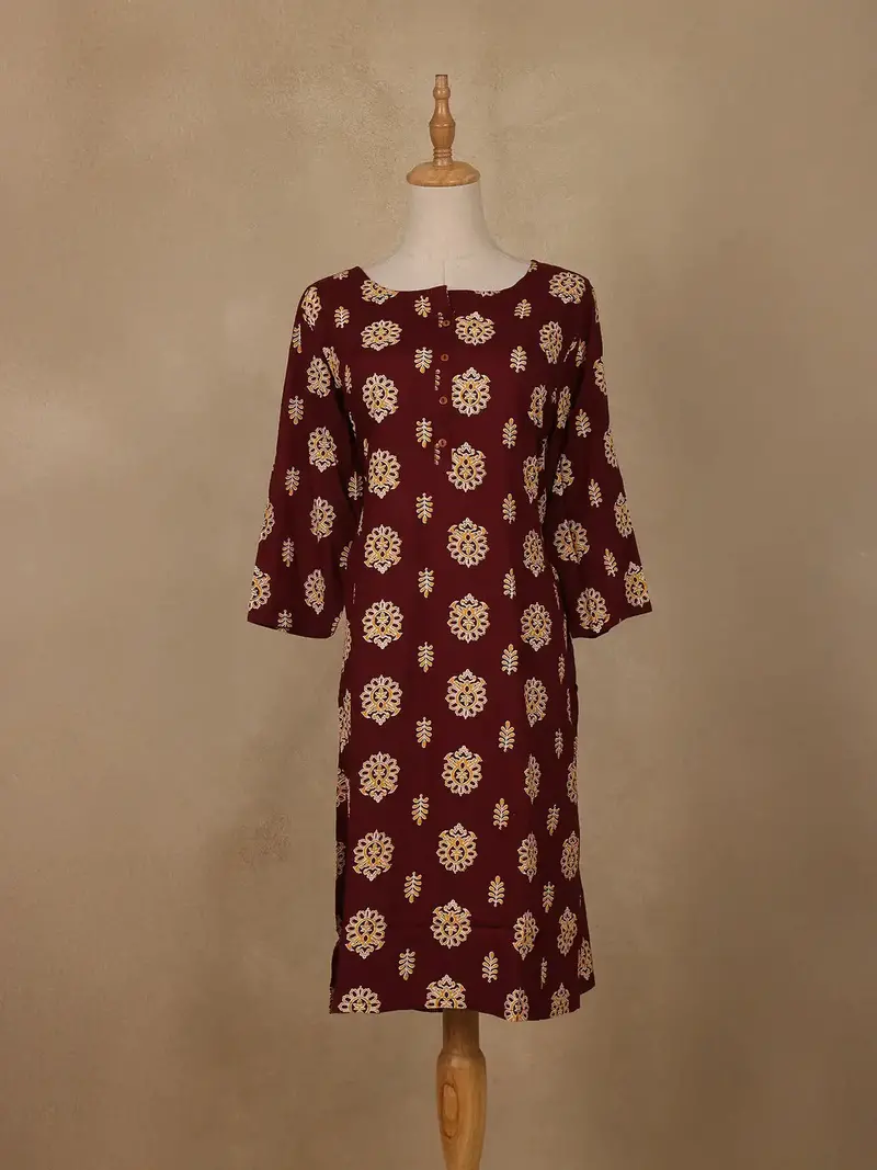 Maroon Floral Print Cotton Kurti 1