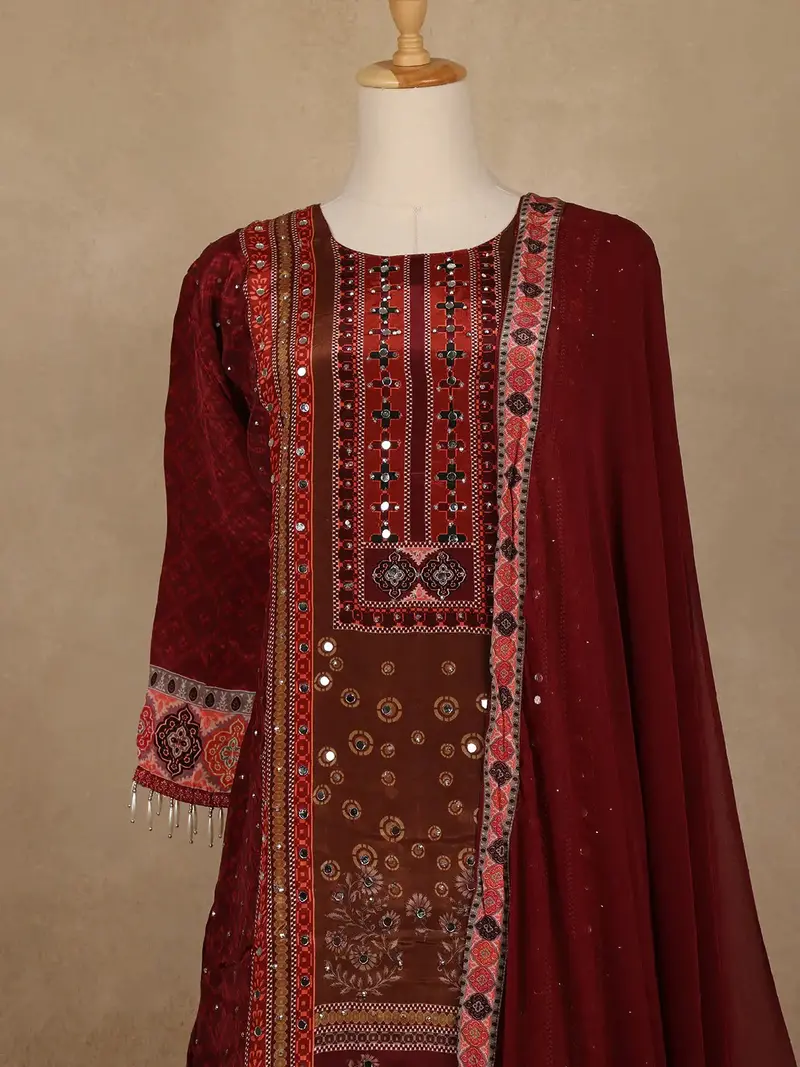 Maroon Floral Print Synthetic Palazzo Salwar Suit 2