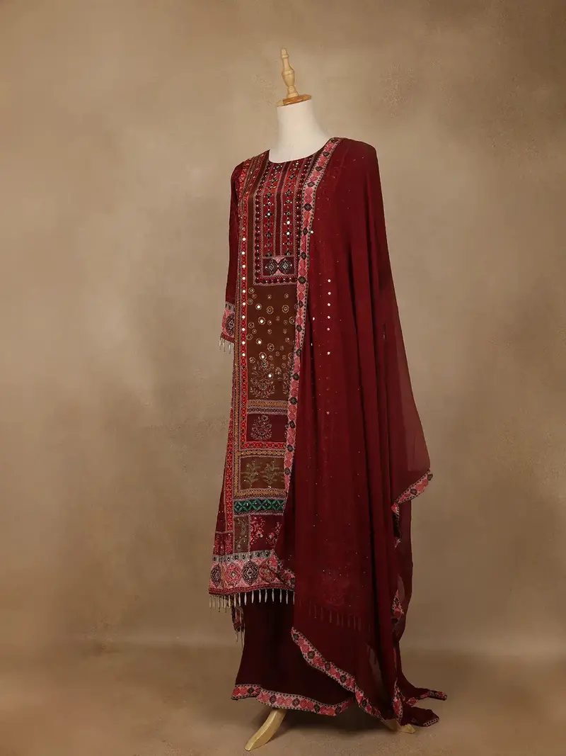 Maroon Floral Print Synthetic Palazzo Salwar Suit 3