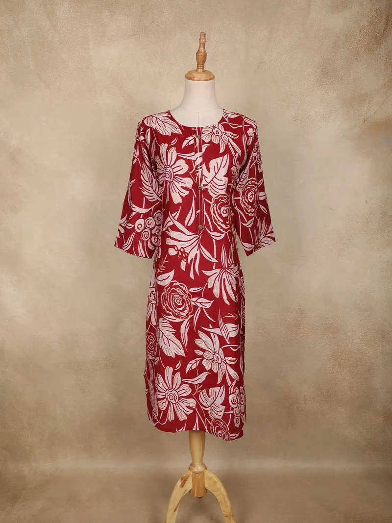 Maroon Floral Printed Cotton Kurti 1