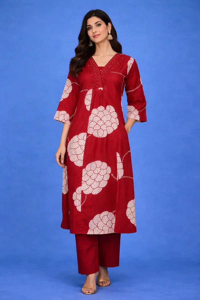 Maroon Floral Printed Cotton Salwar Suit 1