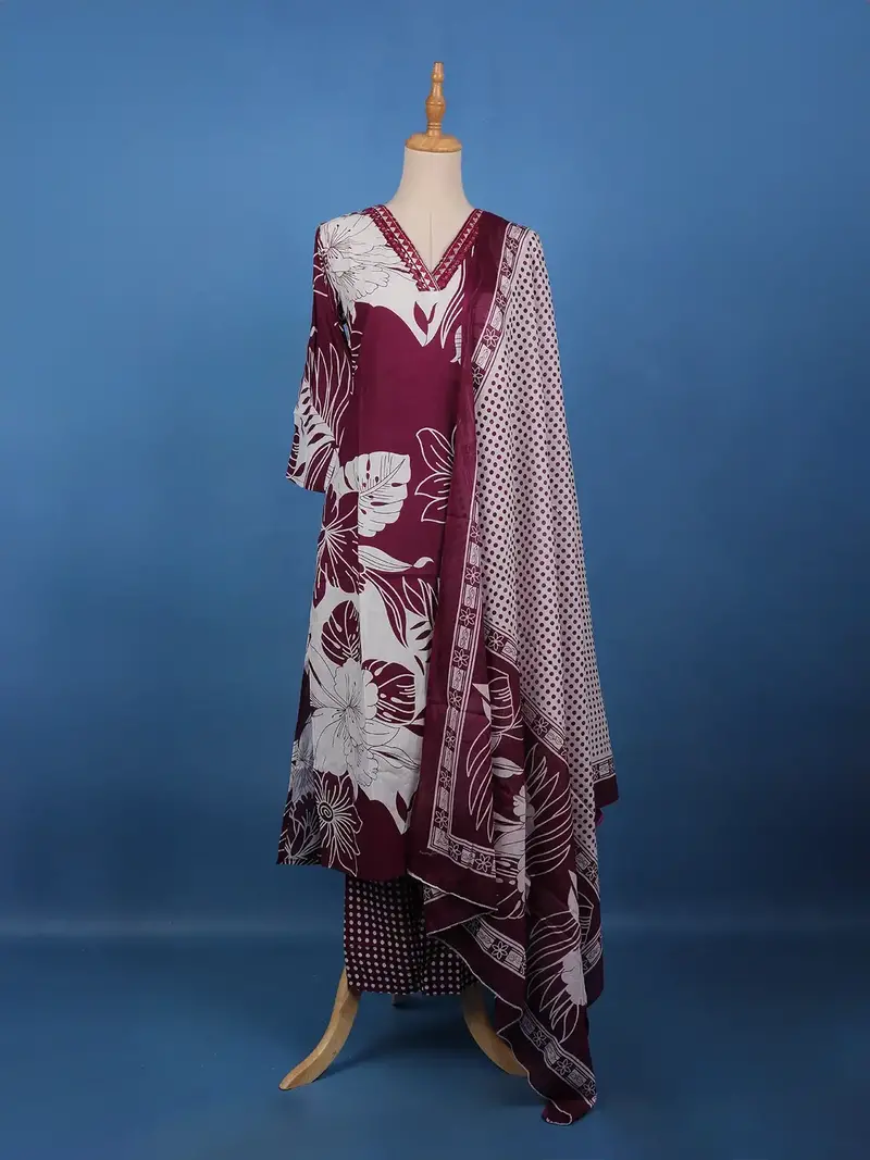 Maroon Floral Printed Cotton Salwar Suit 1
