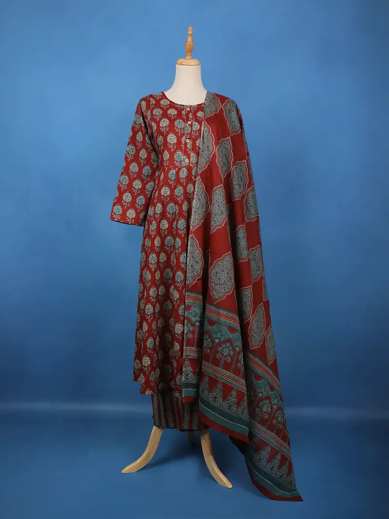 Maroon Floral Printed Cotton Salwar Suit 1
