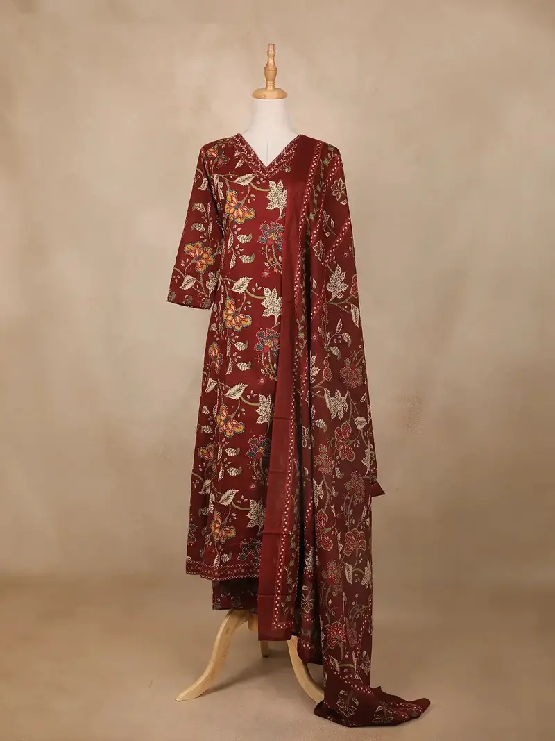Maroon Floral Printed Cotton Salwar Suit 1