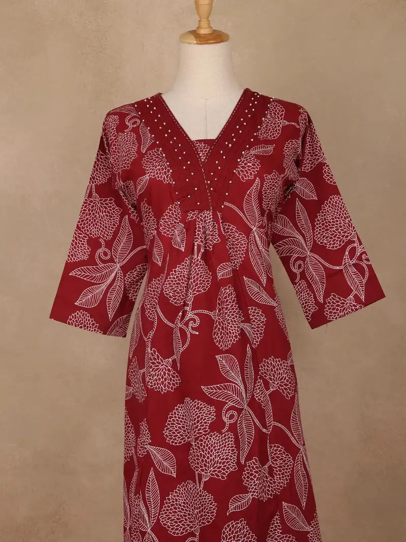 Maroon Floral Printed Cotton Salwar Suit 2