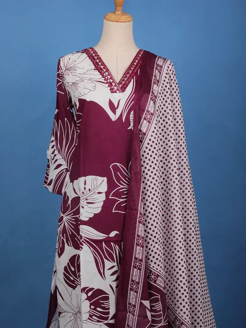 Maroon Floral Printed Cotton Salwar Suit 2