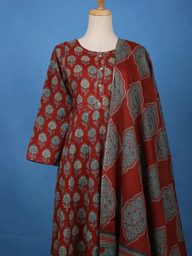 Maroon Floral Printed Cotton Salwar Suit 2