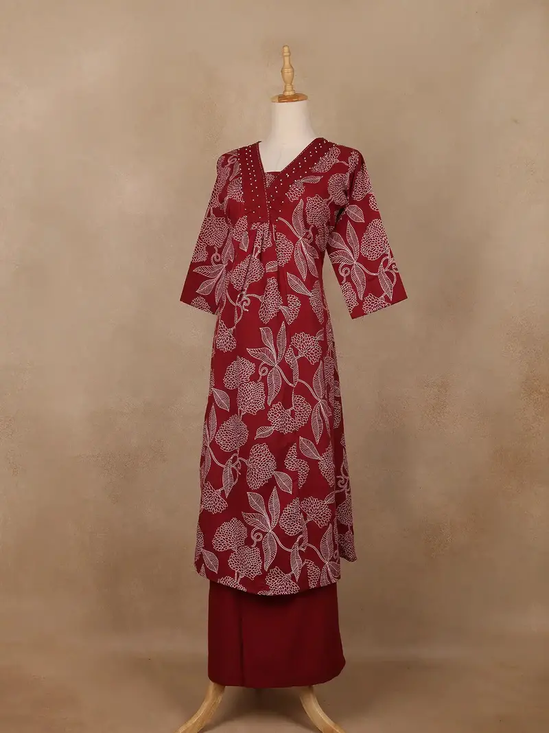 Maroon Floral Printed Cotton Salwar Suit 3