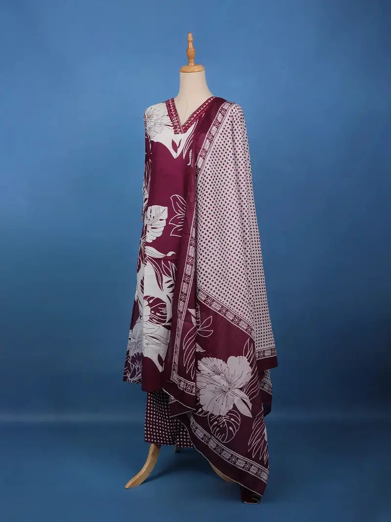 Maroon Floral Printed Cotton Salwar Suit 3