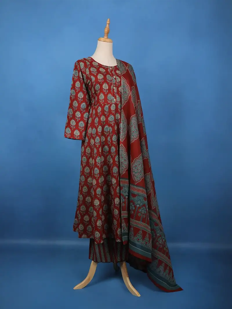 Maroon Floral Printed Cotton Salwar Suit 3