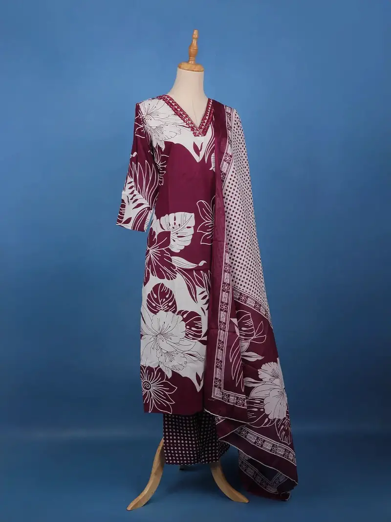 Maroon Floral Printed Cotton Salwar Suit 4