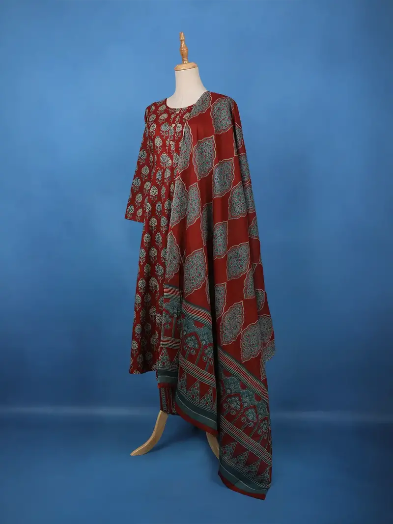 Maroon Floral Printed Cotton Salwar Suit 4