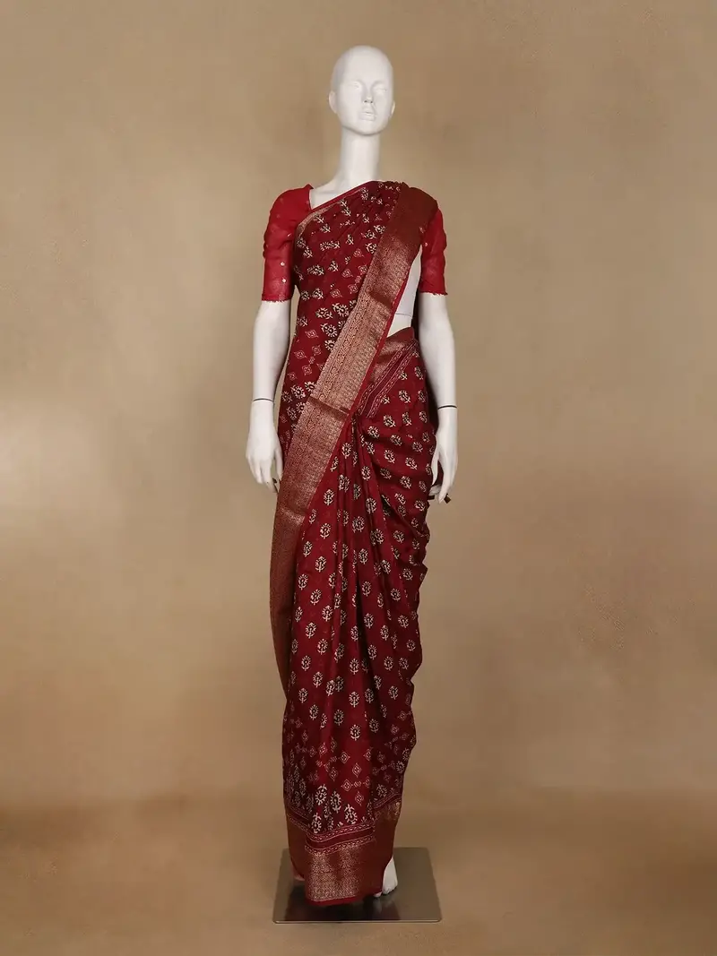 Maroon Floral Printed Cotton Saree 1