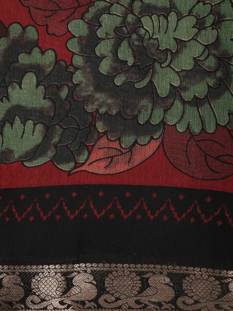 Maroon Floral Printed Design Chanderi Cotton Saree With Contrast Zari Woven Border 2