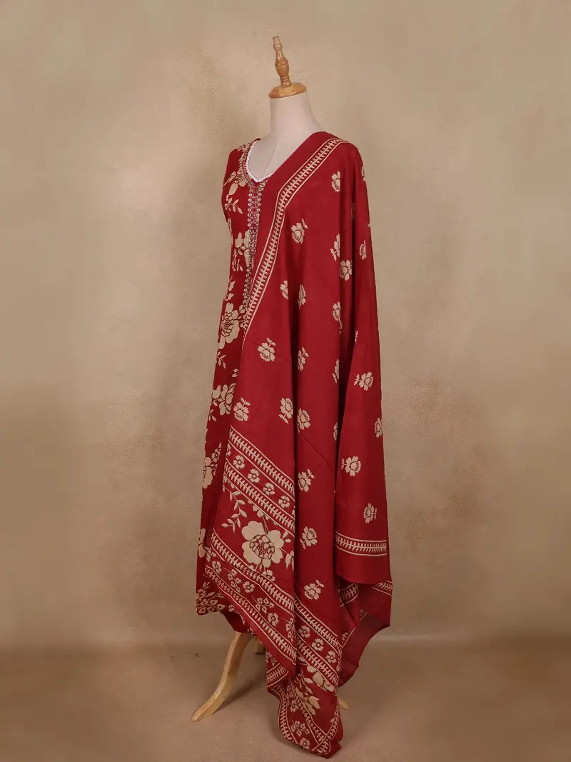 Maroon Floral Printed Design Cotton Anarkali Salwar Suit 3