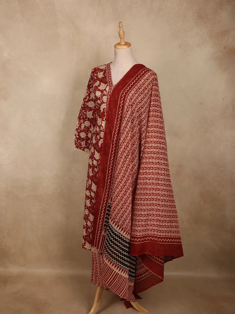 Maroon Floral Printed Design Cotton Salwar Suit With Dupatta 4