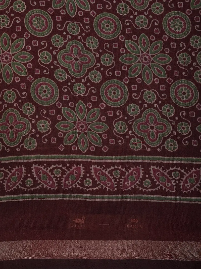 Maroon Floral Printed Design Mixed Cotton Casual Wear Saree 2