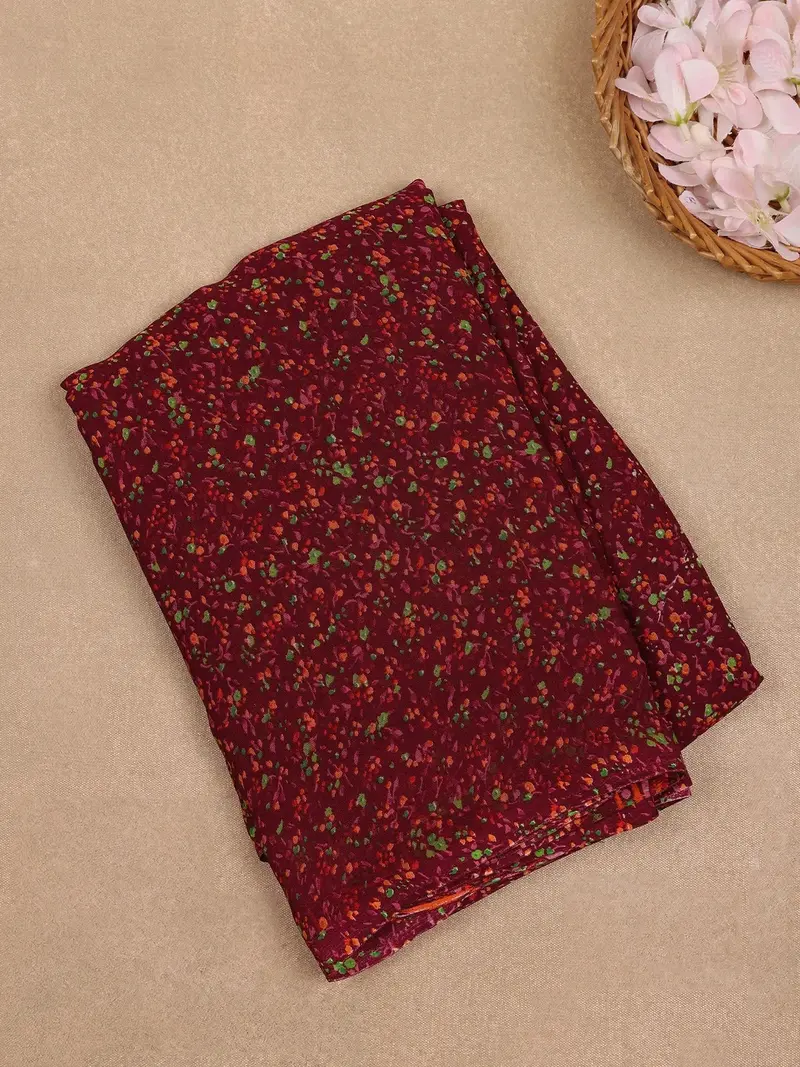 Maroon Floral Printed Georgette Saree With Matching Blouse 1