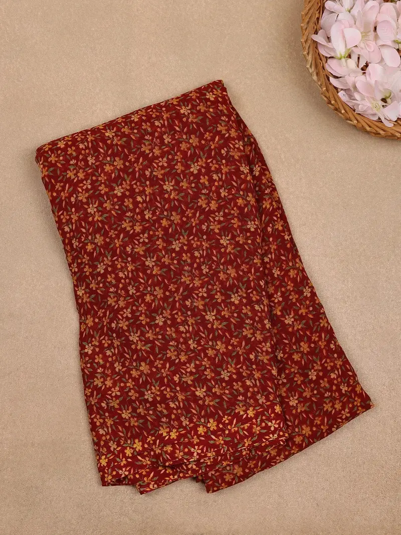 Maroon Floral Printed Georgette Saree With Matching Blouse 1