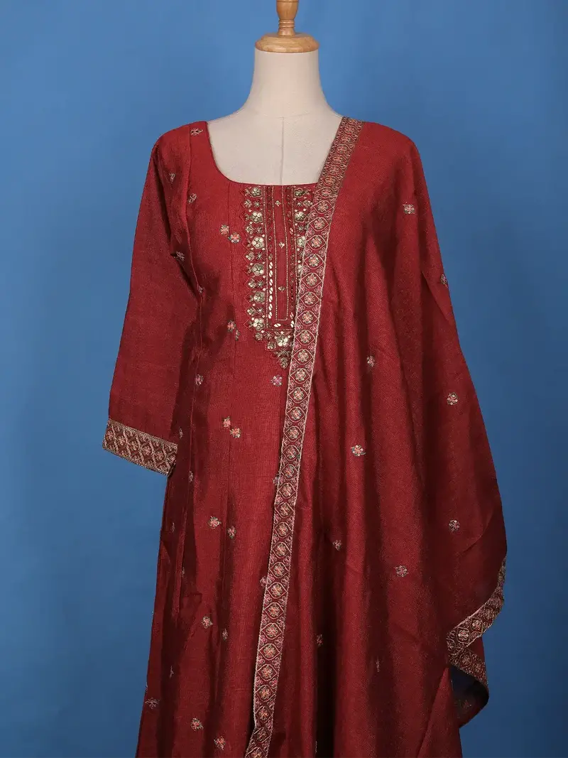 Maroon Floral Sequin Embroidery Georgette Salwar Suit 1