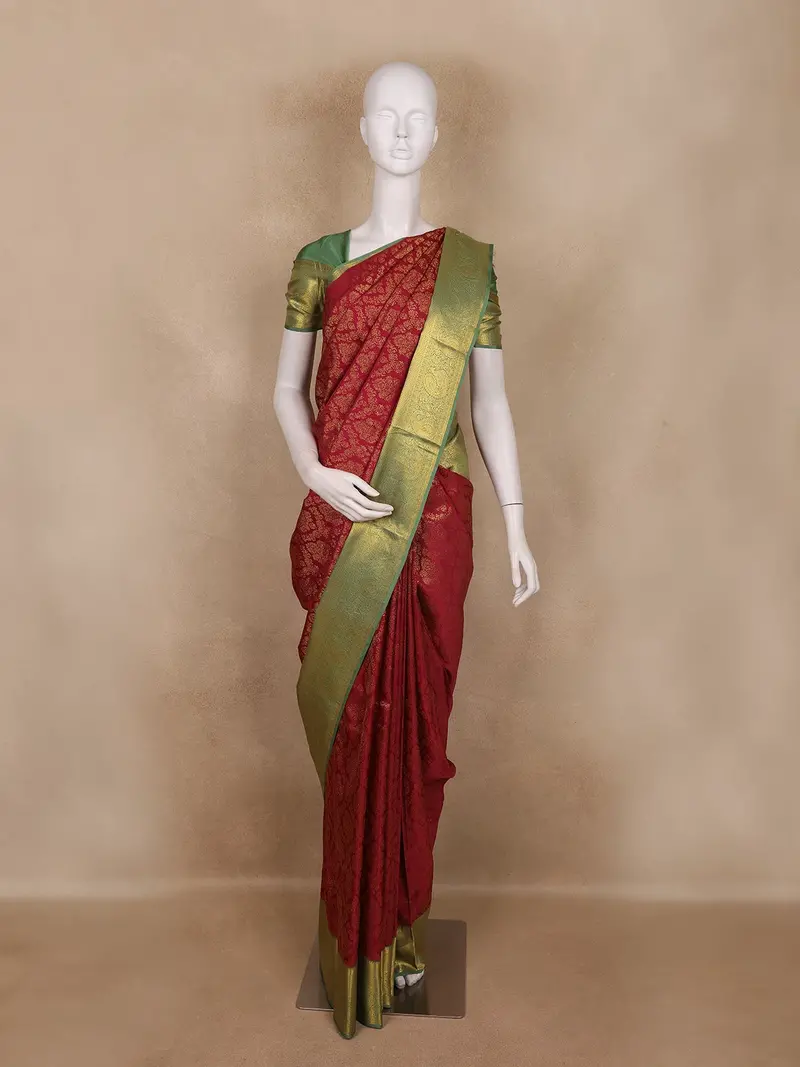 Maroon Floral Woven Design Kanchipuram Silk Saree 1