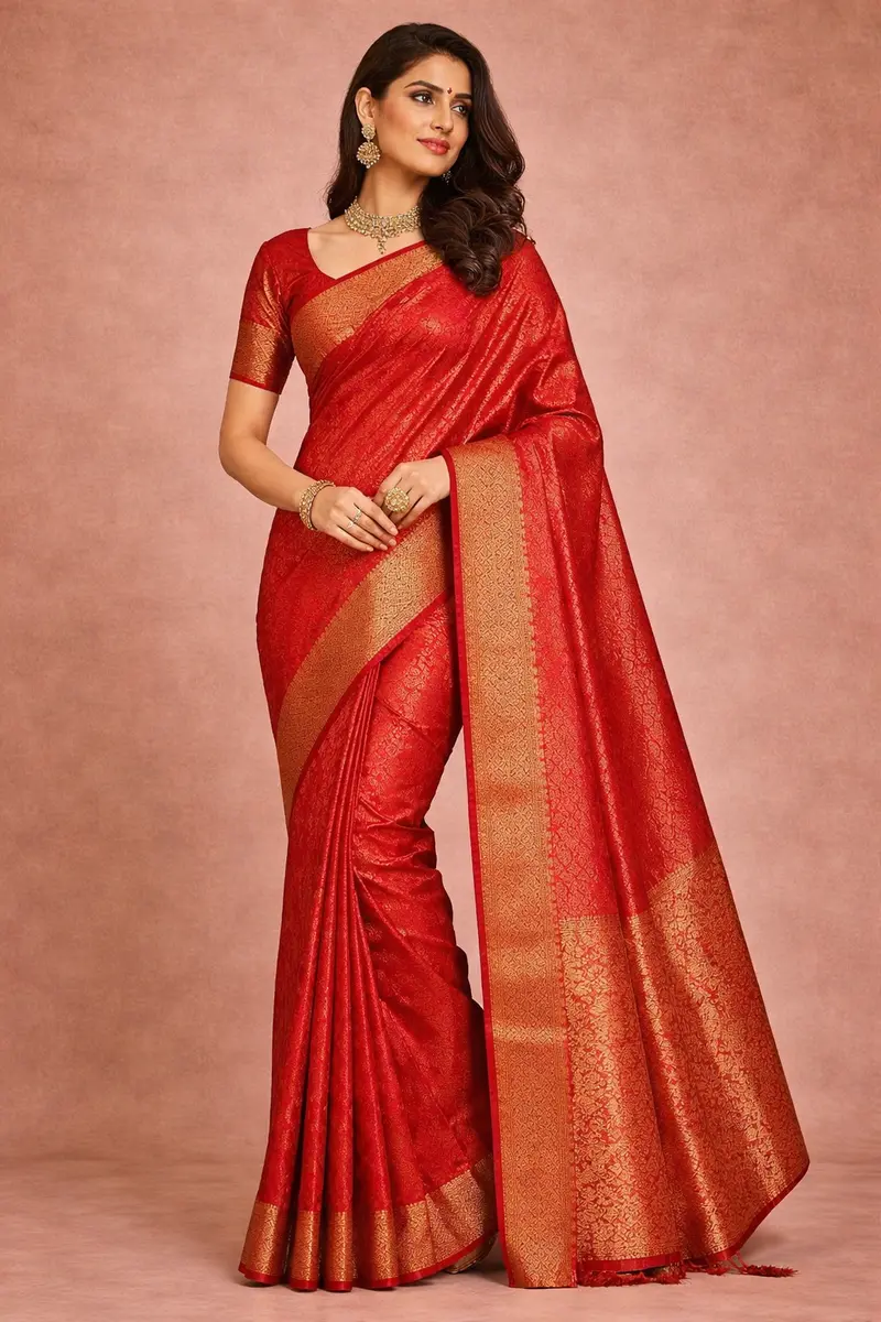 Maroon Floral Woven Pure Kanchipuram Silk Saree With Zari Border 1