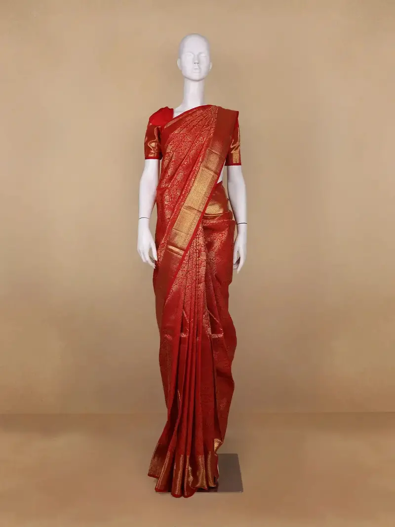 Maroon Floral Woven Pure Kanchipuram Silk Saree With Zari Border 2
