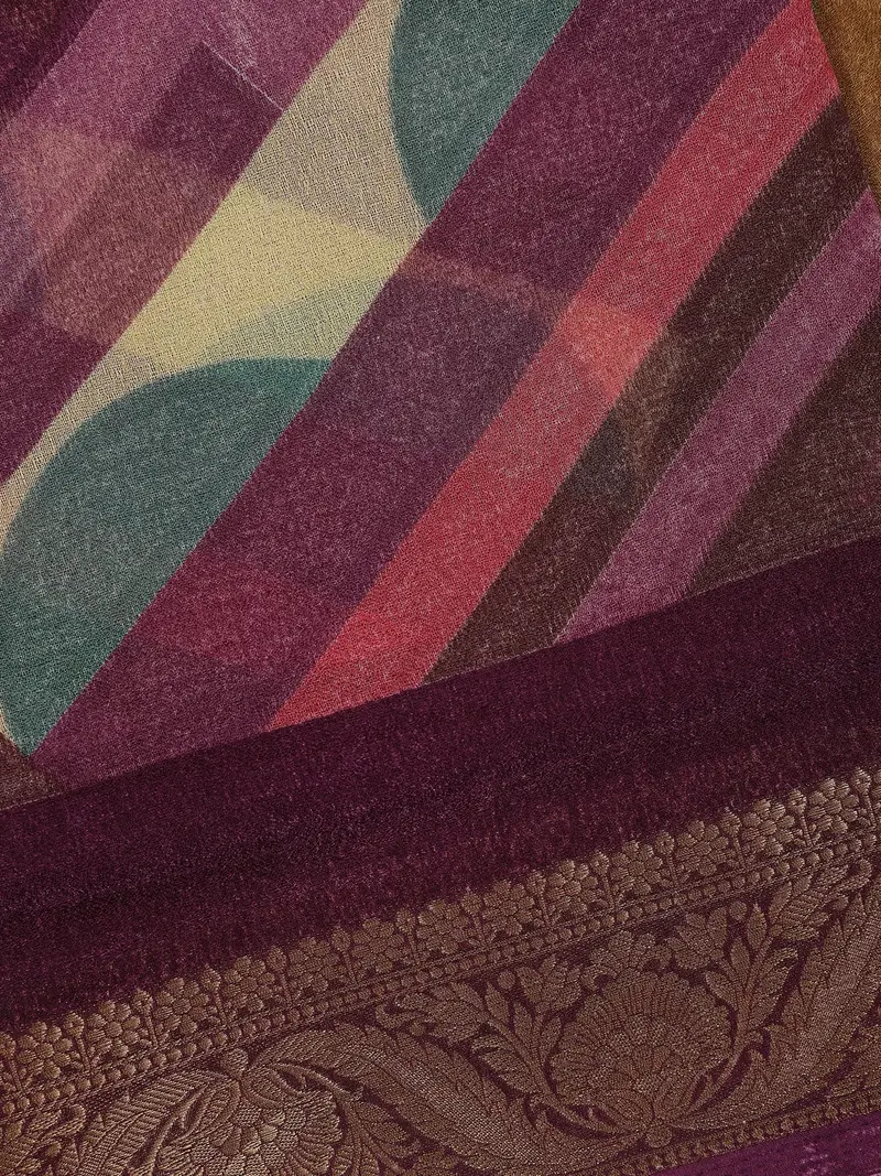 Maroon Geometric Design Linen Cotton Saree 2