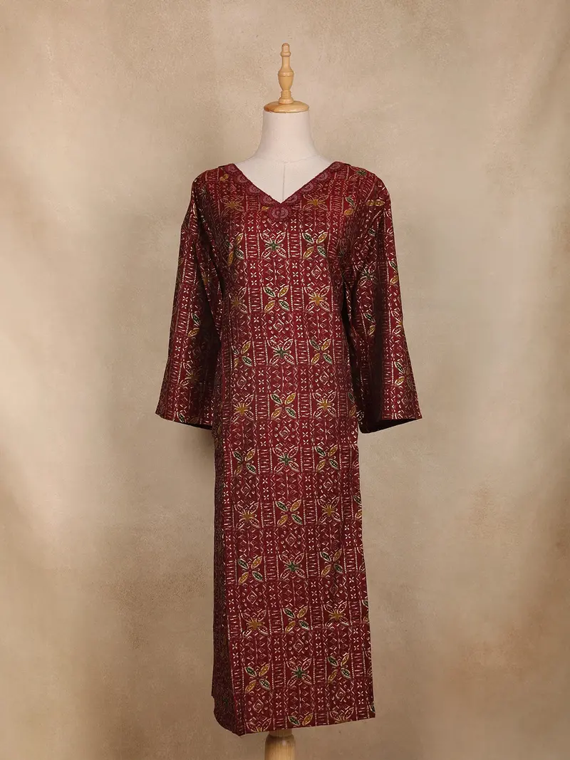 Maroon Geometric Floral Printed Rayon Kurti 1