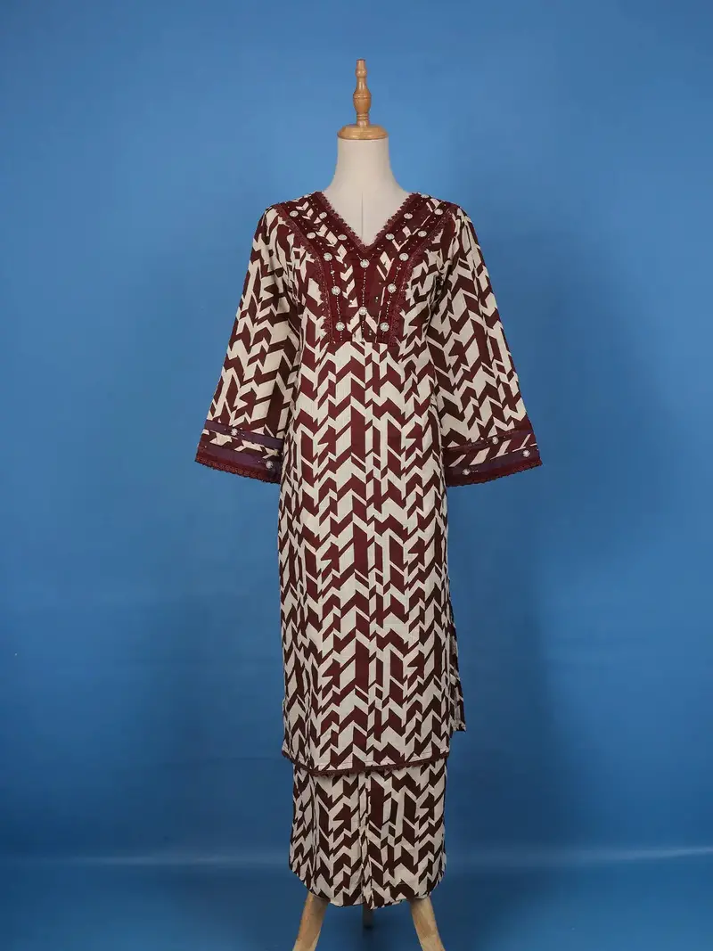 Maroon Geometric Printed Cotton Palazzo Salwar Suit 1