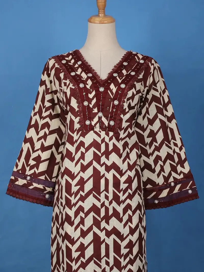 Maroon Geometric Printed Cotton Palazzo Salwar Suit 2