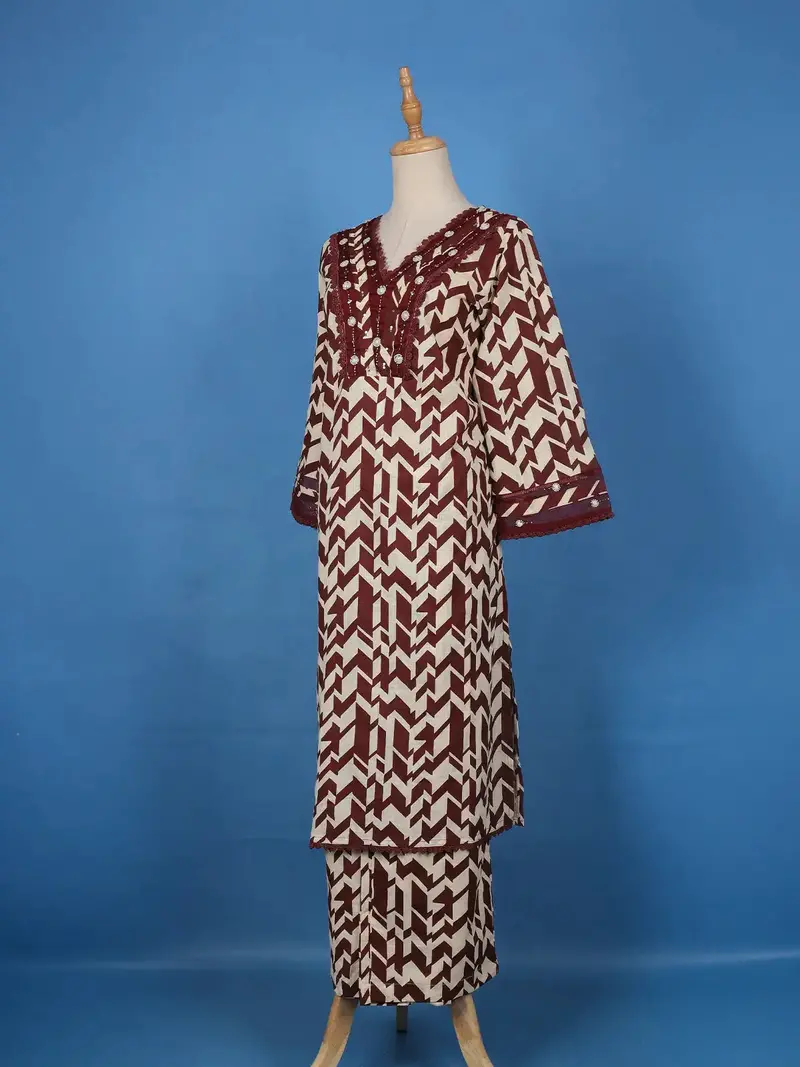 Maroon Geometric Printed Cotton Palazzo Salwar Suit 3