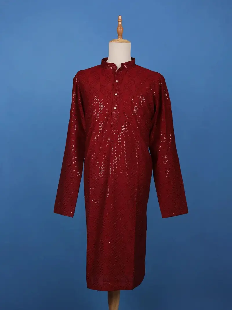 Maroon  Geometric Sequin Designed Cotton Kurta 1