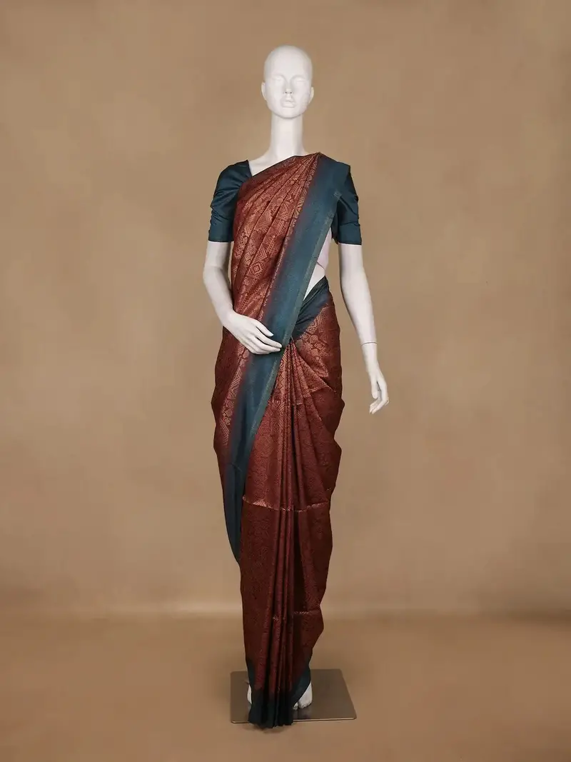 Maroon Geometric Woven Design Tussar Silk Saree With Contrast Border 1