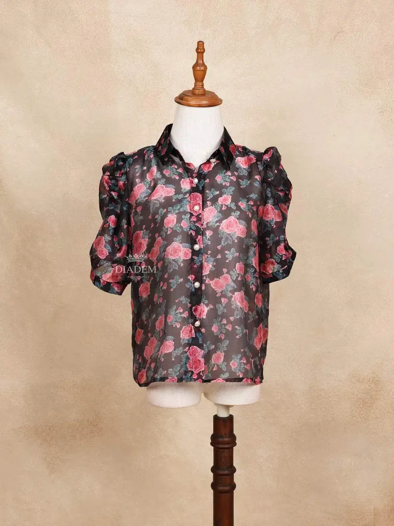 Maroon Half Sleeve Top With Floral Design 1