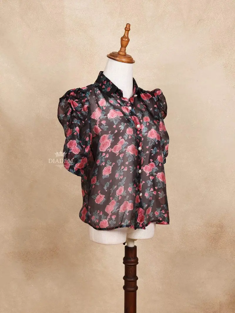 Maroon Half Sleeve Top With Floral Design 2