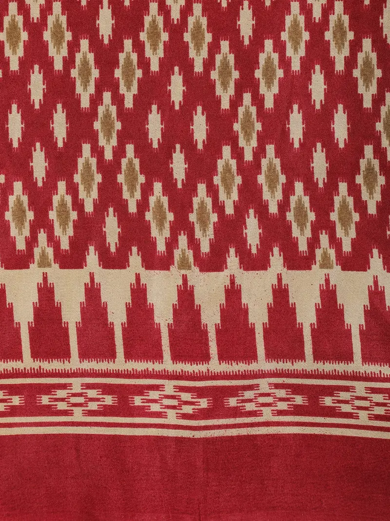 Maroon Ikat Printed Design Mixed Silk Cotton Fancy Saree 2