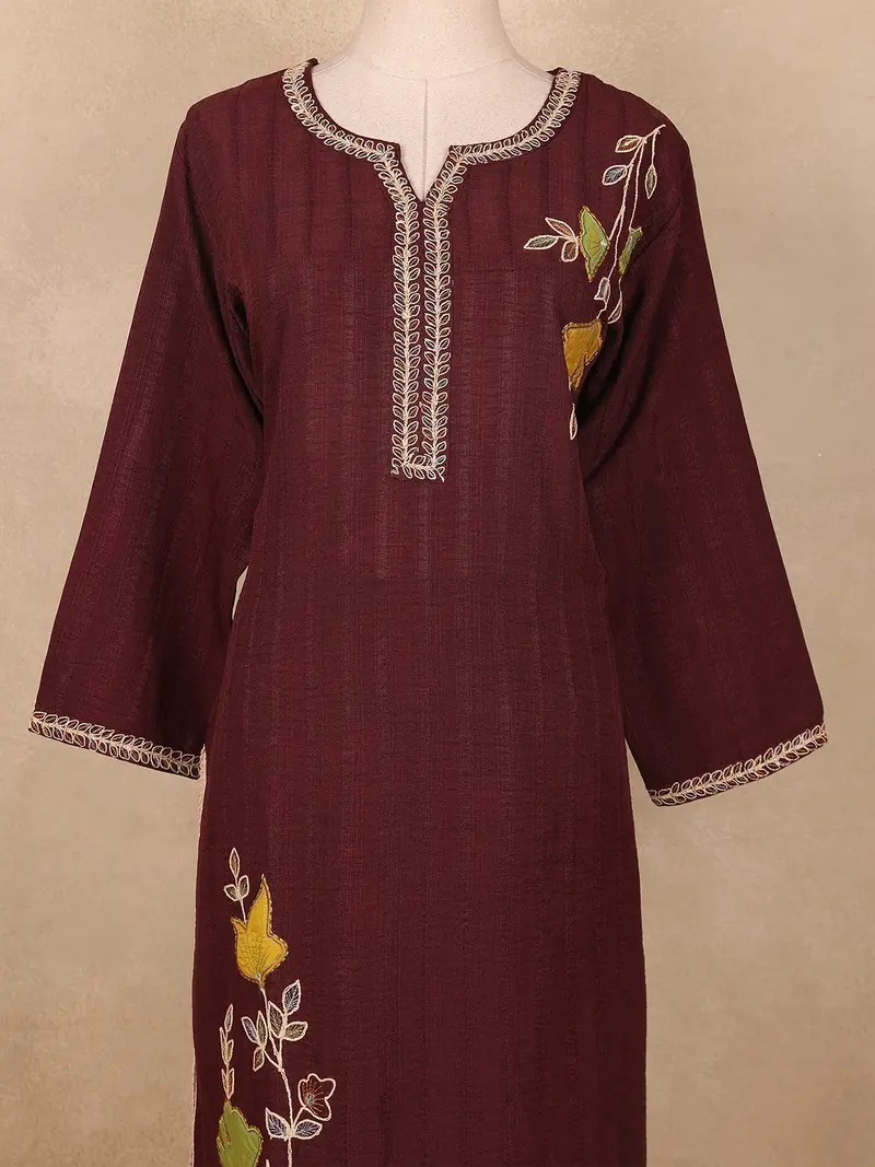 Maroon Leaf Embroidered Cotton Salwar Suit 2