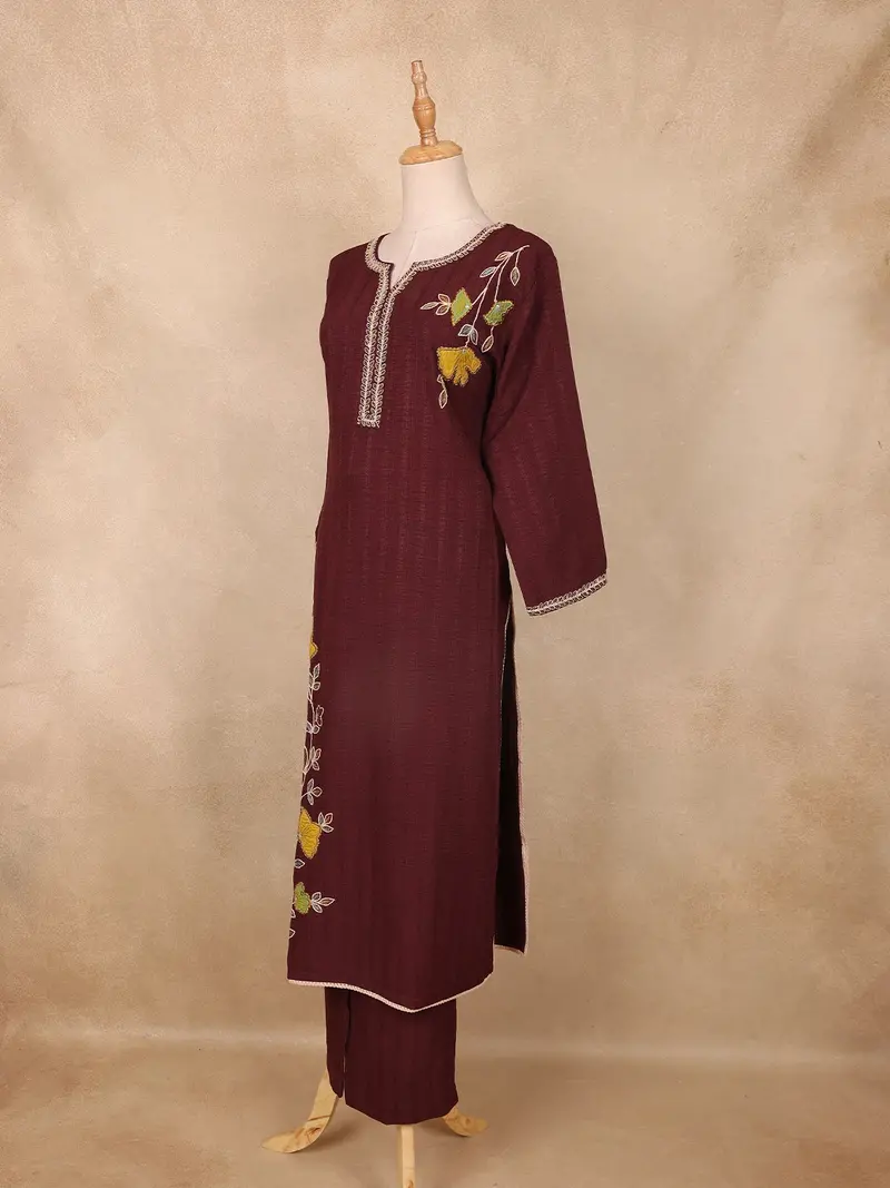 Maroon Leaf Embroidered Cotton Salwar Suit 3