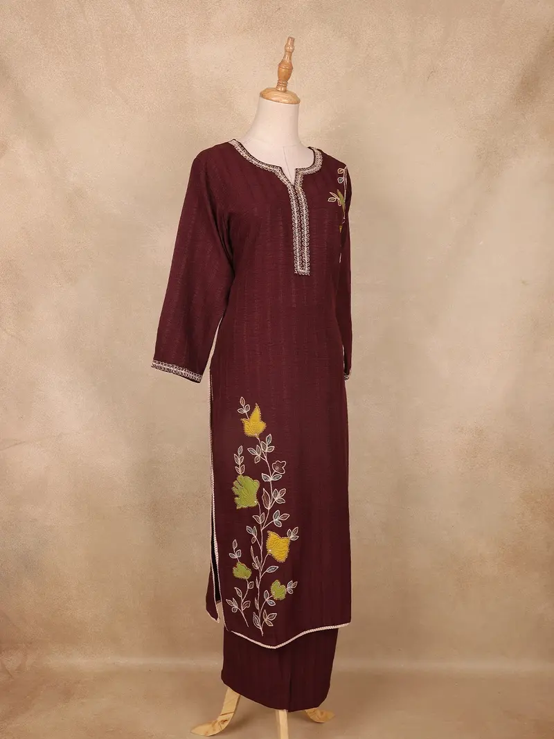 Maroon Leaf Embroidered Cotton Salwar Suit 4