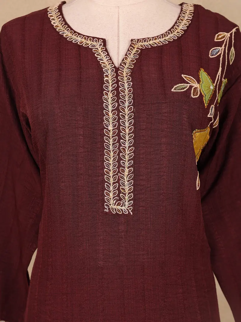 Maroon Leaf Embroidered Cotton Salwar Suit 5